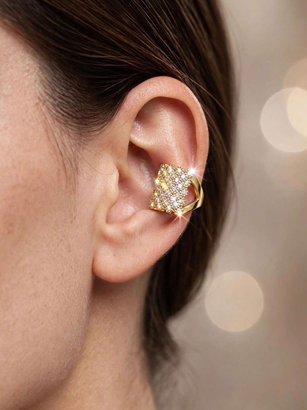 Gold Pavé Crystal Ear Cuff - Women Jewelry